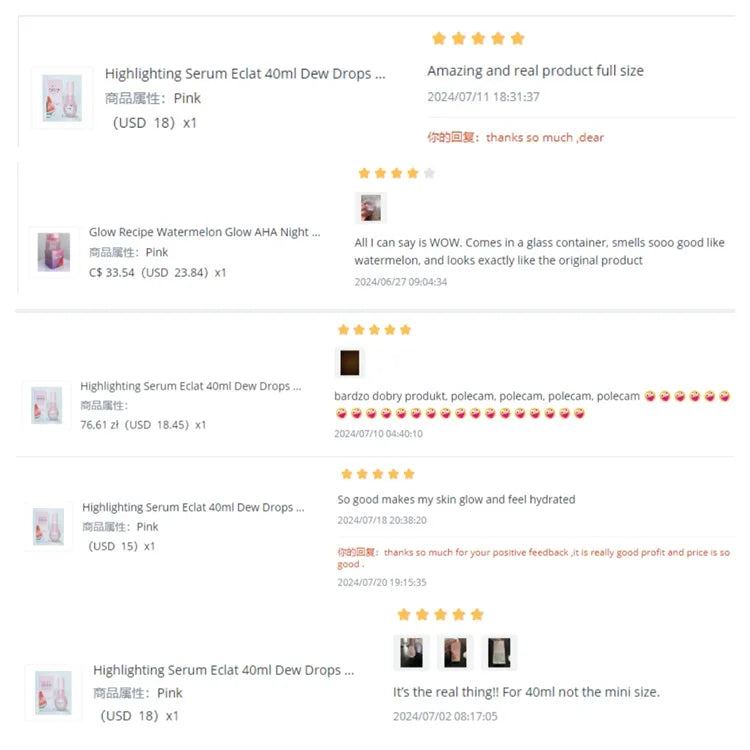 Highlighting Serum Eclat 40ml Dew Drops Niacinamide Watermelon Glow Recipe Brightening