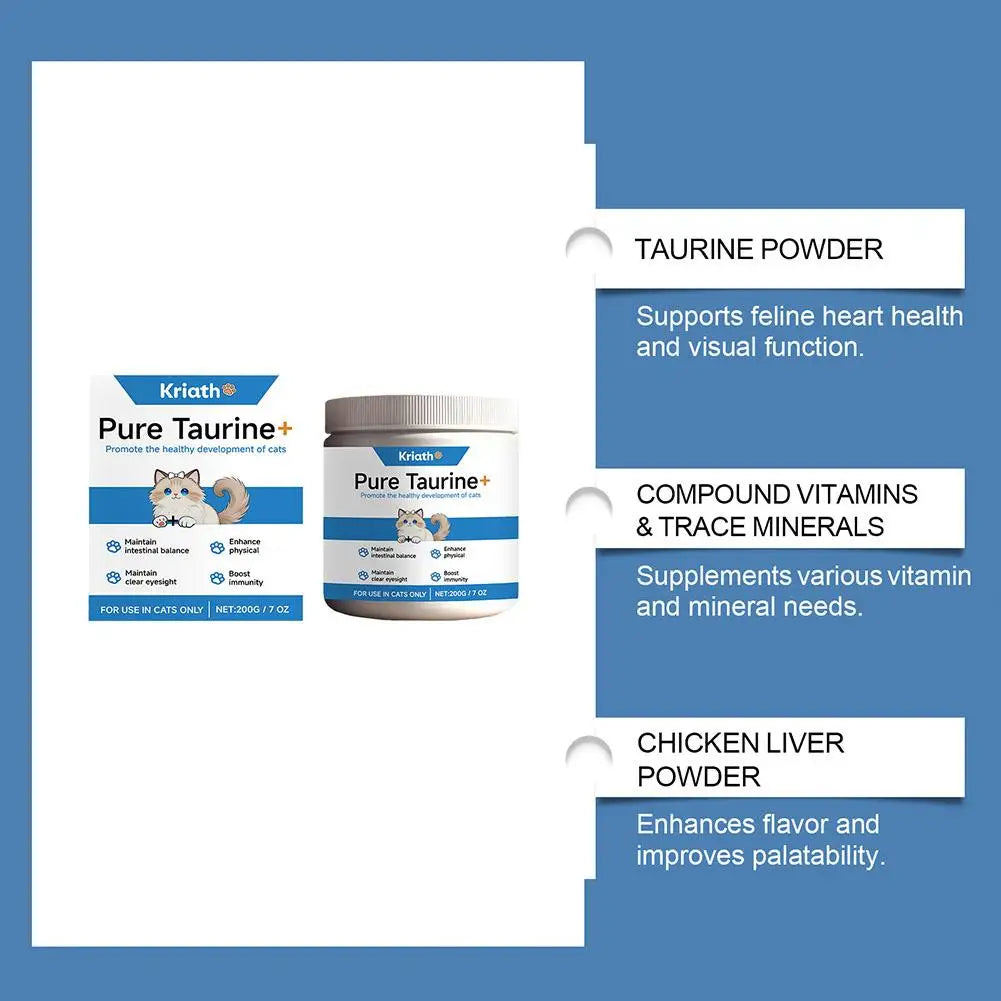 Cat Taurine Powder Support Heart Health Promote Healthy Growth Maintain Visual Function Smooth Hair Kitten Care Nutrition Powder