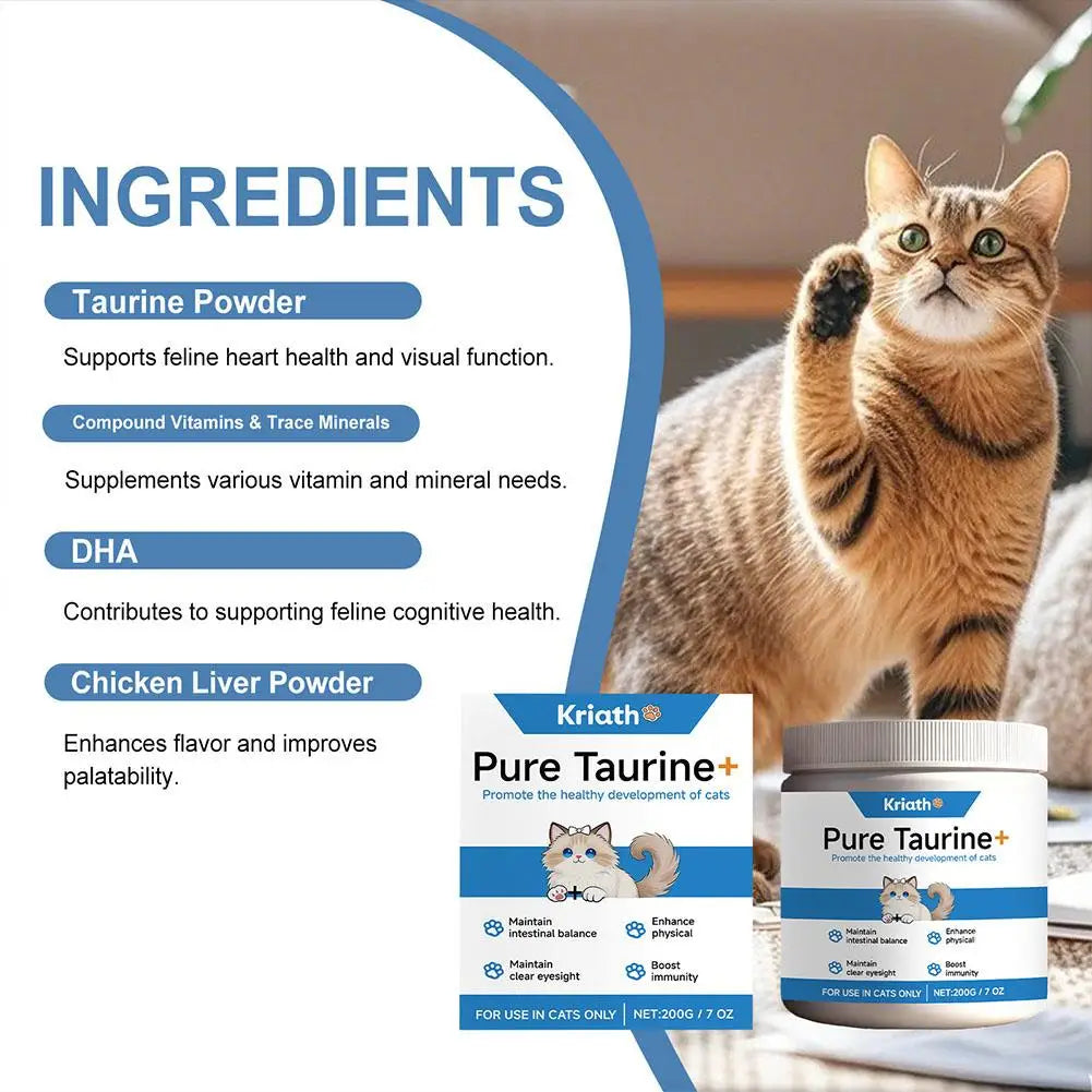Cat Taurine Powder Support Heart Health Promote Healthy Growth Maintain Visual Function Smooth Hair Kitten Care Nutrition Powder